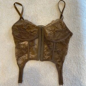 Sexy, Light Brown Lace, Hook Corset, Lingerie Top, Crop Top, Size Small